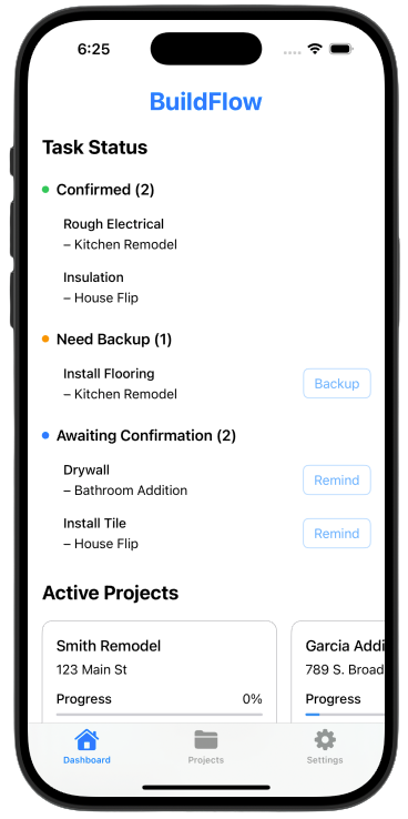 BuildFlow Task Status Dashboard